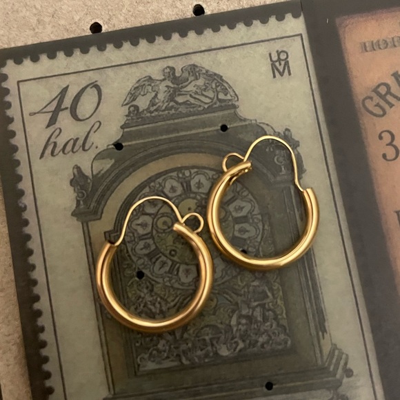 NEW OS 1960s 14kt solid yellow gold wires pierced hoop earrings VTG Mid Century